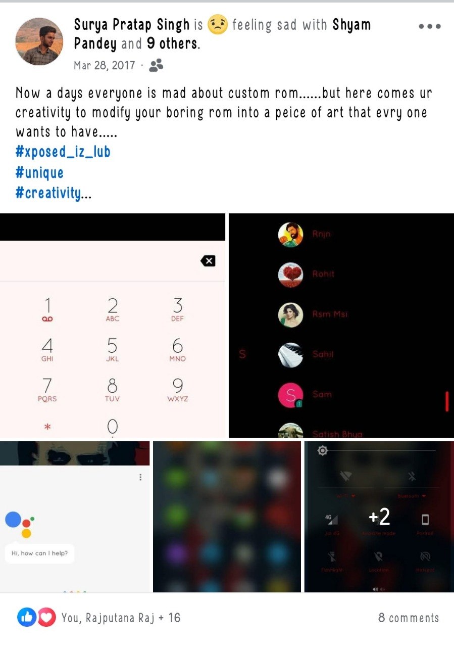 Facebook post screenshot of ROM modding with Shyam Pandey